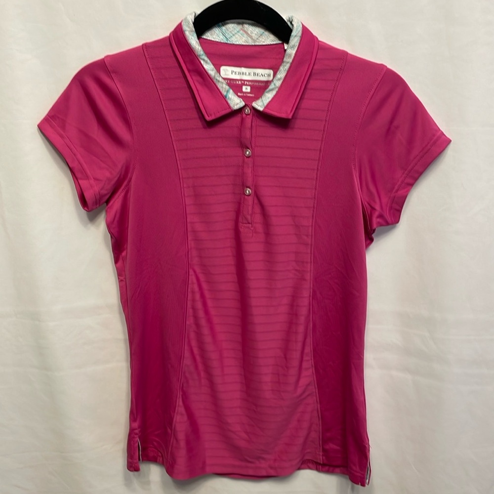 Pebble Beach Golf Polo Dry-Luxe Shirt Small Barbiecore Preppy Preakness‎ Pink